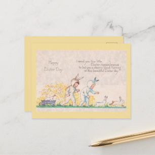  paasbaby's en Bunny Rabbits Cute Yellow Briefkaart