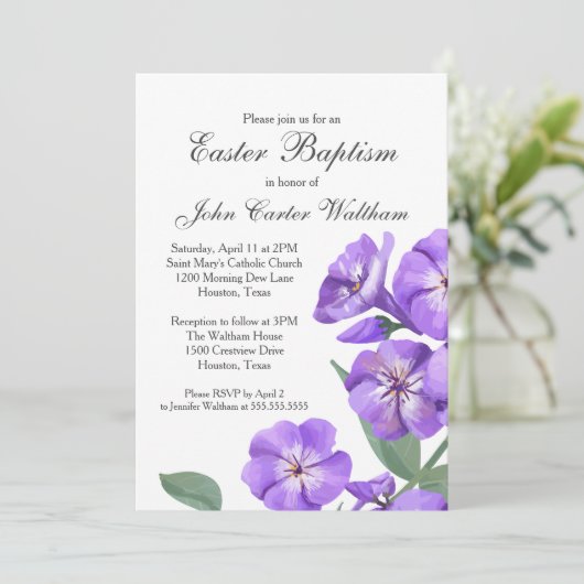 Paasbaptisme Paarse Floral Waterverf mooi Kaart (Staand voorkant)