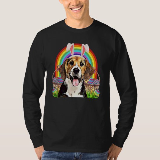 Paasbeagle Dog Bunny Egg Hunt Rainbow T-shirt (Voorkant)