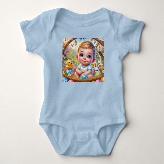 PAASBEE BABY BOY Konijn en Kuiken ~ Romper (Voorkant)