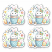 Paasblauw behandelt kuikens en eieren sticker (Voorkant)