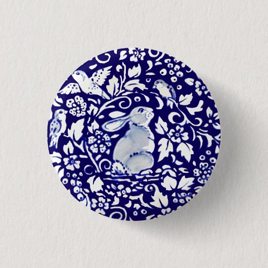 Paasblauw blauw konijn en witkonijn Dedham Delft Ronde Button 3,2 Cm (Voorkant)