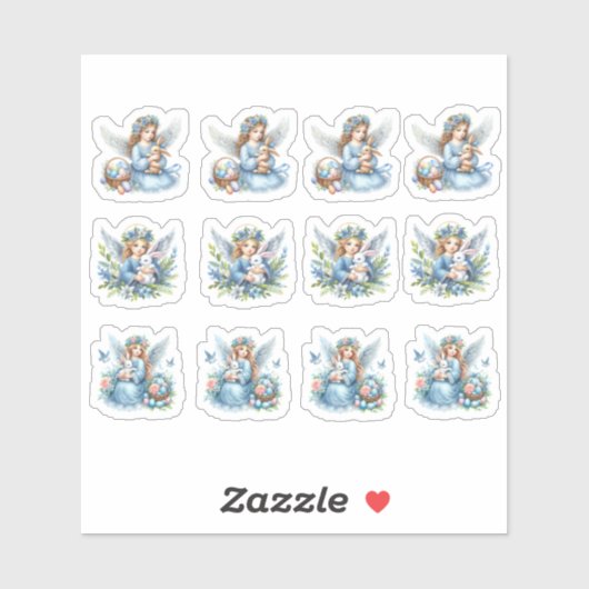 Paasblauwe engelen en konijnen sticker (Vel)