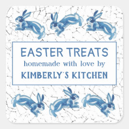 Paasblauwe konijnenkuin, gebitsgebak, aangepast vierkante sticker