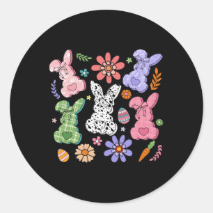 Paasbloem Konijn Boho Retro Bloemen Konijn Meisje Ronde Sticker
