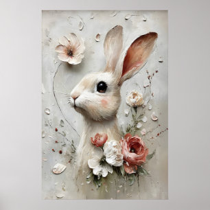 Paasbloem Konijn Print, Lente Konijn Poster