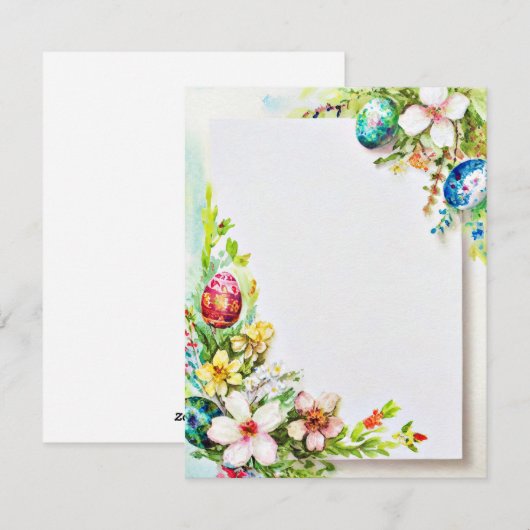 Paasbloemen en eieren blanco briefpapier feestdagenkaart (Voorkant / Achterkant)