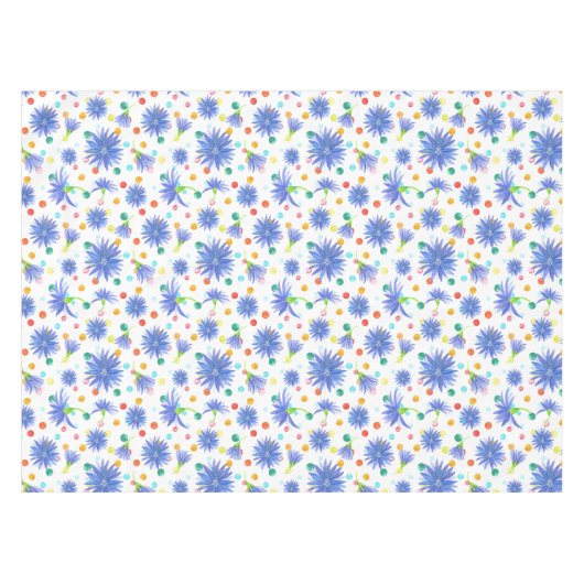 Paasbloemen en eieren in blauw tafelkleed (Voorkant (Horizontaal))