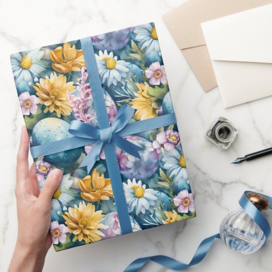 Paasbloemen en gekleurde eieren cadeaupapier (Geschenken)