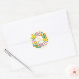 Paasbloemen helder geel kleur ronde sticker
