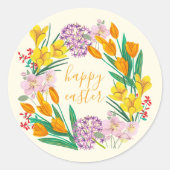 Paasbloemen heldere kleuren geel ronde sticker (Voorkant)