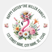 Paasbloemen roze flamingo ronde sticker (Voorkant)