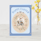 paasbloemenkonijn blauw gingham check kaart (Gele Bloem)