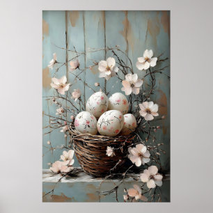 Paasbloemenmand, Lenteprint, Vintage Pasen Poster