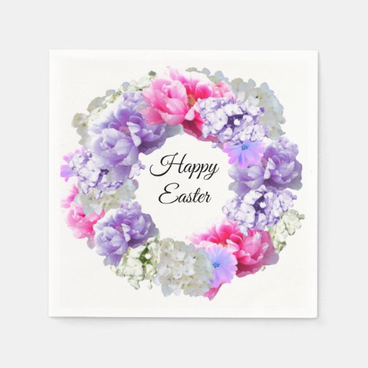 Paasbloemstuk Happy Easter papieren servetten (Voorkant)