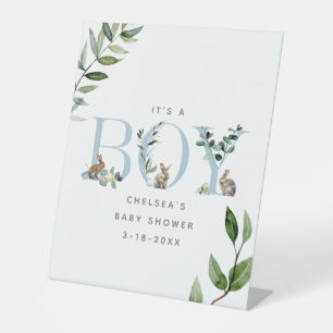Paasbondskonijn Eucalyptus Blue Baby shower Reclamebord Met Voetstuk