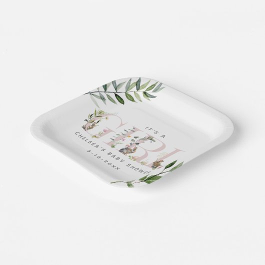 Paasbondskonijn Eucalyptusroze Baby shower Papieren Bordje (Gebogen)