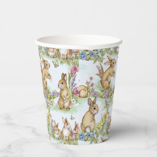 Paasbondskonijnen in een lentestuin papieren bekers (Rechts)