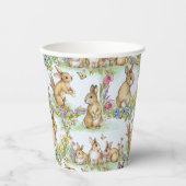 Paasbondskonijnen in een lentestuin papieren bekers (Voorkant)