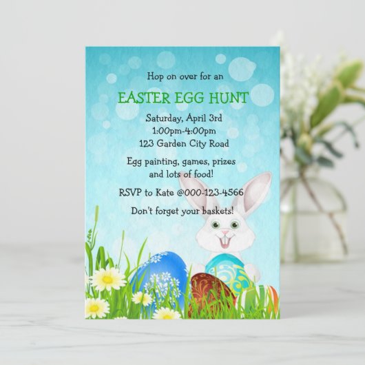 Paasbonny & Eggs Egg Hunt Party Invite Kaart (Staand voorkant)