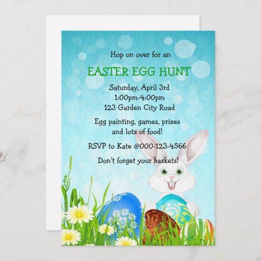 Paasbonny & Eggs Egg Hunt Party Invite Kaart (Voorkant / Achterkant)