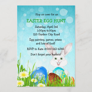 Paasbonny & Eggs Egg Hunt Party Invite Kaart