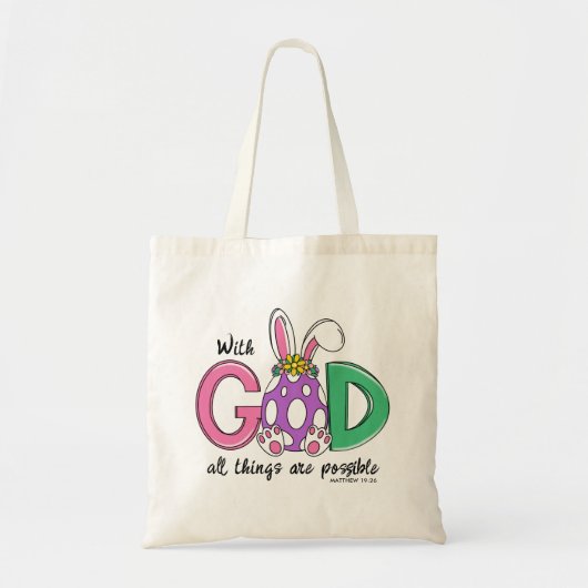 Paasboodschappentas 'Met God is alles mogelijk' Tote Bag (Voorkant)
