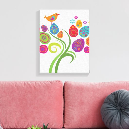 Paasboom met gekleurde eieren en bloemen canvas afdruk (Insitu (Woonkamer))