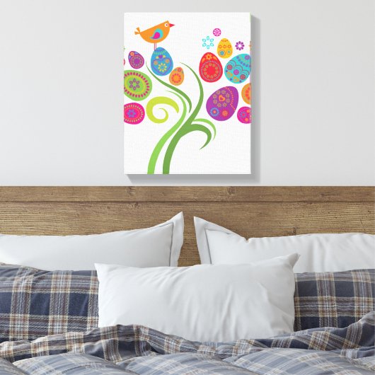 Paasboom met gekleurde eieren en bloemen canvas afdruk (Insitu (Slaapkamer))