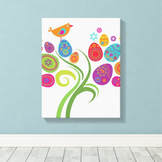 Paasboom met gekleurde eieren en bloemen canvas afdruk (Insitu (Houten vloer))