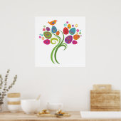 Paasboom met gekleurde eieren en bloemen poster (Keuken)
