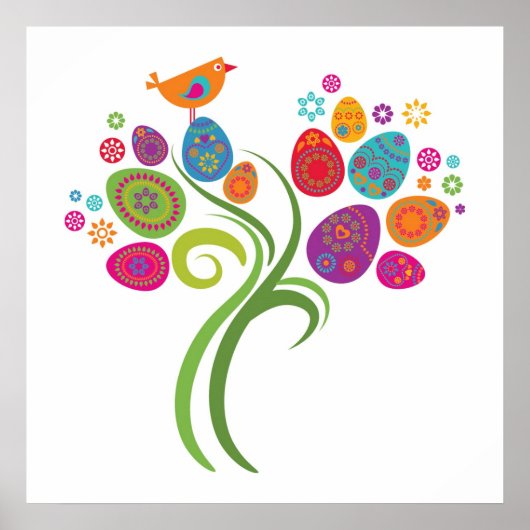 Paasboom met gekleurde eieren en bloemen poster (Voorkant)
