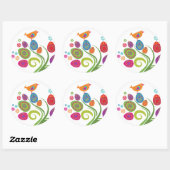 Paasboom met gekleurde eieren en bloemen ronde sticker (Vel)