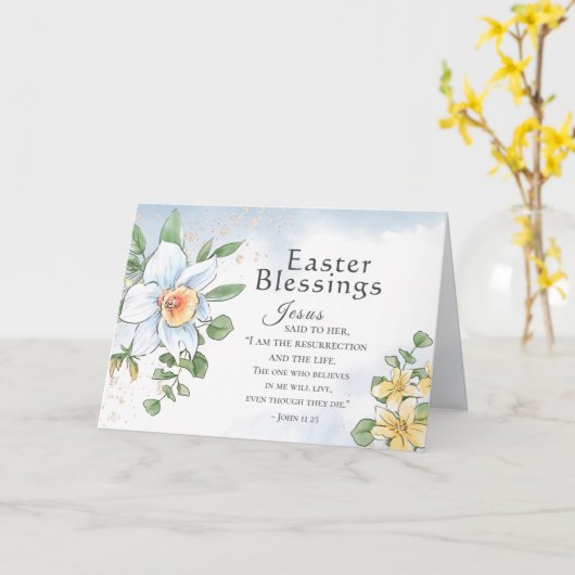 Paasbrandolie John 11:25 Bijbelverse Kaart (Gele Bloem)