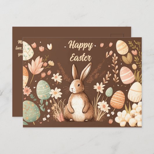 Paasbriefkaart met chocolade- en bunkerkleuren briefkaart (Voorkant / Achterkant)