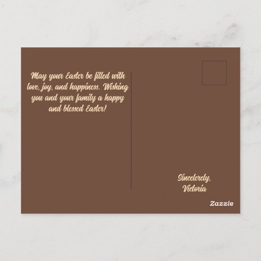 Paasbriefkaart met chocolade- en bunkerkleuren briefkaart (Achterkant)