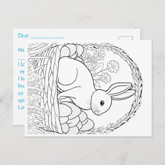 Paasbriefkaart voor kinderen met bunny front briefkaart (Voorkant / Achterkant)