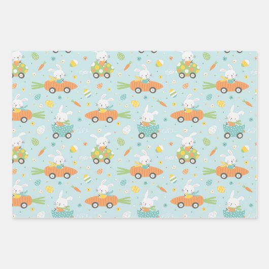 Paasbroodjes in wortel- en eierwagens inpakpapier vel (Voorkant)