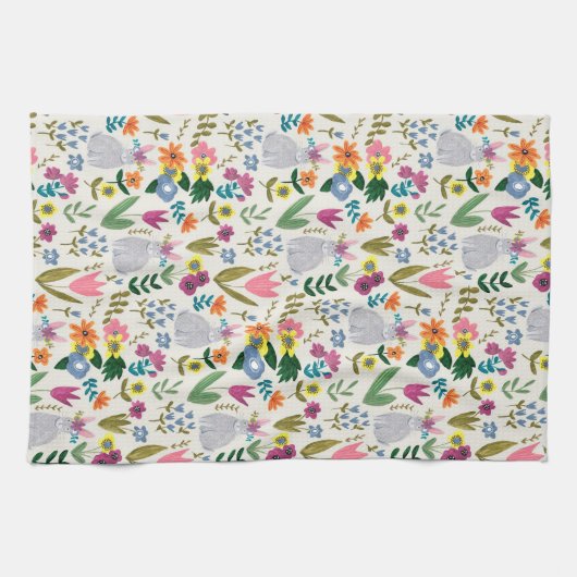 Paasbroodroze en groen schattig veer schort theedoek (Horizontaal)