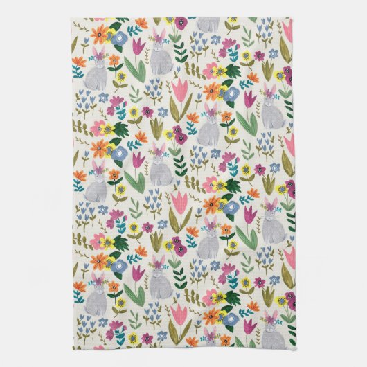 Paasbroodroze en groen schattig veer schort theedoek (Verticaal)