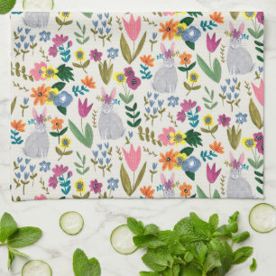 Paasbroodroze en groene schattige lentesflorapron theedoek
