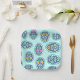 Paasbrunch Aqua Green Traditionele Folk Art Eieren Papieren Bordje
