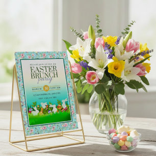 Paasbrunch, bloemrijke lente-tuinfeest kaart