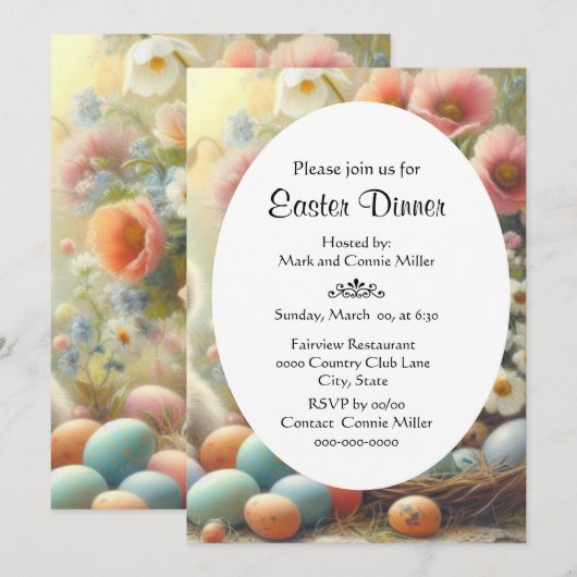 Paasbrunch bloemrijke pastel kaart (Voorkant / Achterkant)