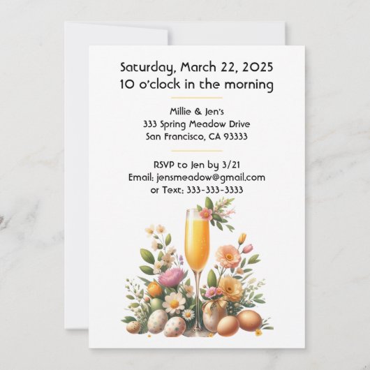Paasbrunch & Bubble Uitnodiging Kaart + Download (Achterkant)