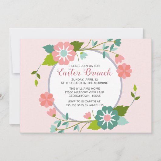 Paasbrunch Cute Pink Floral Party Kaart (Voorkant)