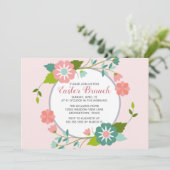 Paasbrunch Cute Pink Floral Party Kaart (Staand voorkant)