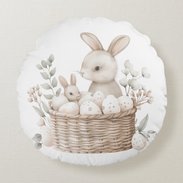 Paasbrunch & Egg Hunt Bunny Basket met eieren Rond Kussen (Voorkant)