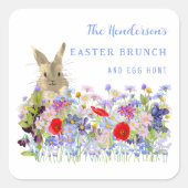 Paasbrunch Egg Hunt Schattige Bunny Floral Custom Vierkante Sticker (Voorkant)