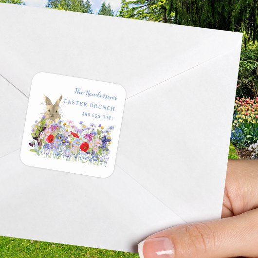 Paasbrunch Egg Hunt Schattige Bunny Floral Custom Vierkante Sticker